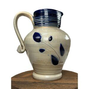 VTG Williamsburg Creamer Pitcher Handmade Salt Glazed Lapis Blue Beige Pottery